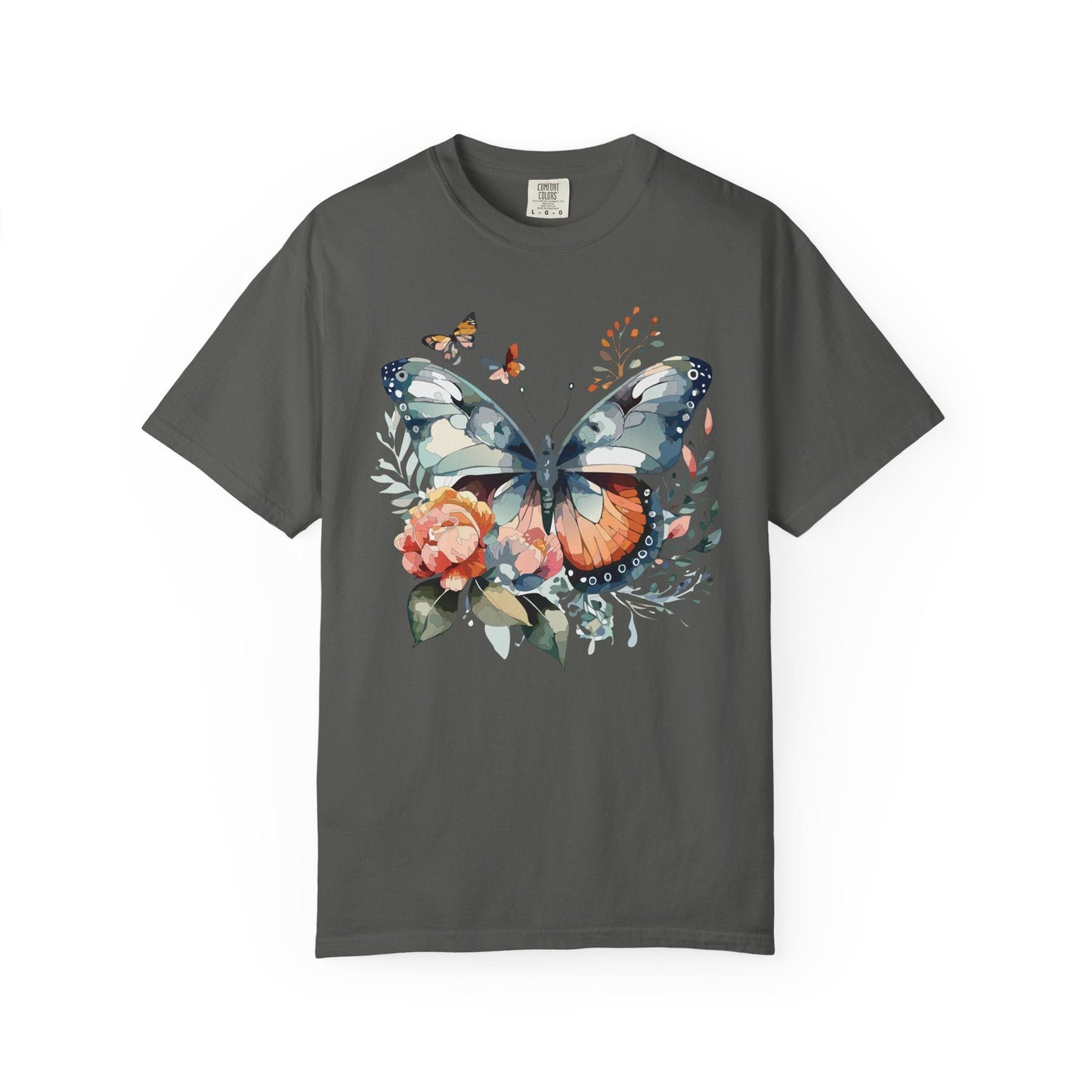 Butterfly Floral Print T-Shirt Botanical Design Unisex Heavy Cotton Tee b1