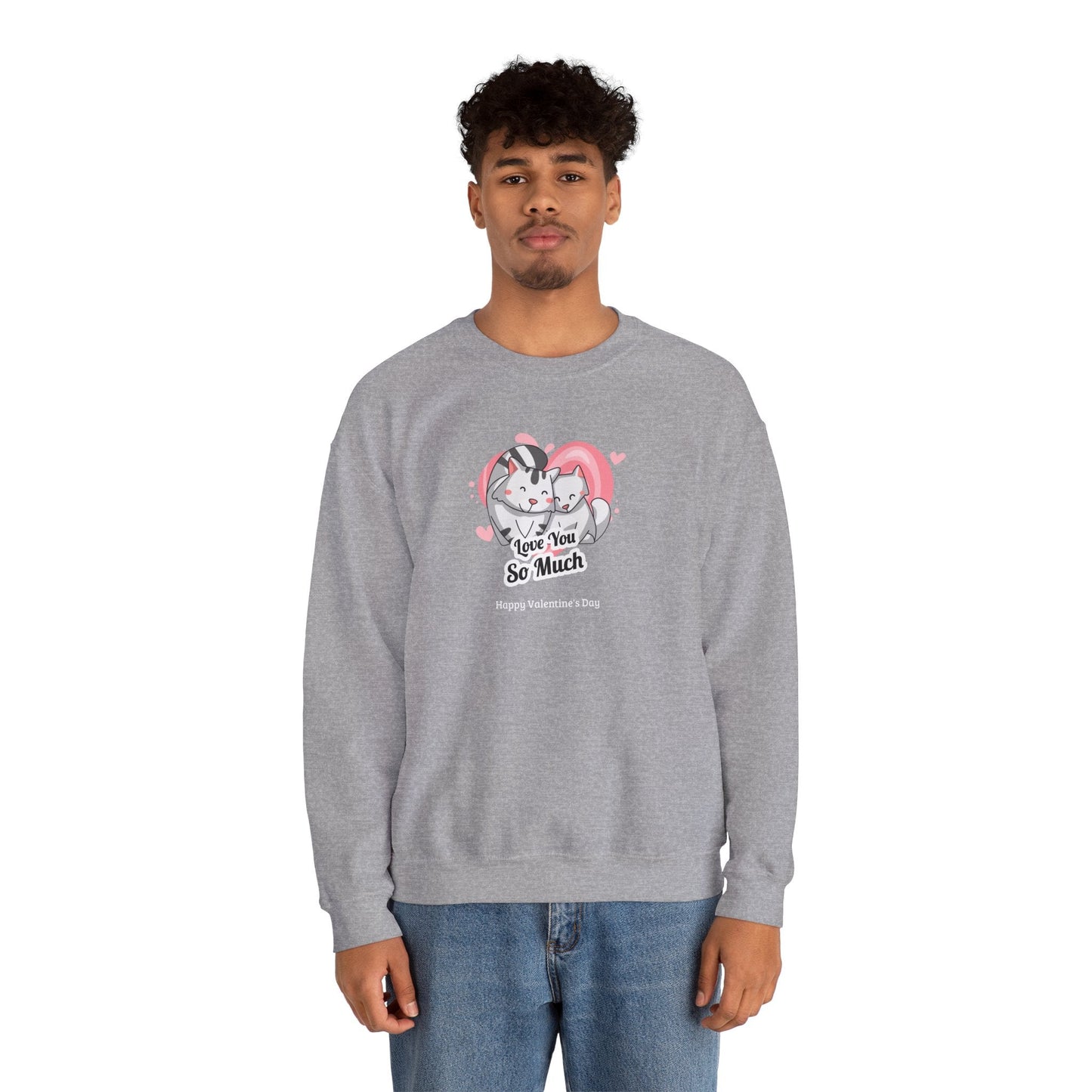 Cat Heart Sweatshirt Valentines Day Unisex 50 50 Cotton Poly Crewneck Gildan 18000