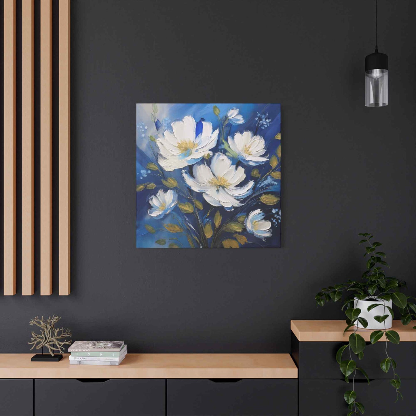 White Flowers Print Canvas, White Flowers Oil Paint Print 20x20, 24x24, 30x30, 32x32, 36x36, Art Design Print Non-Frame MC-8
