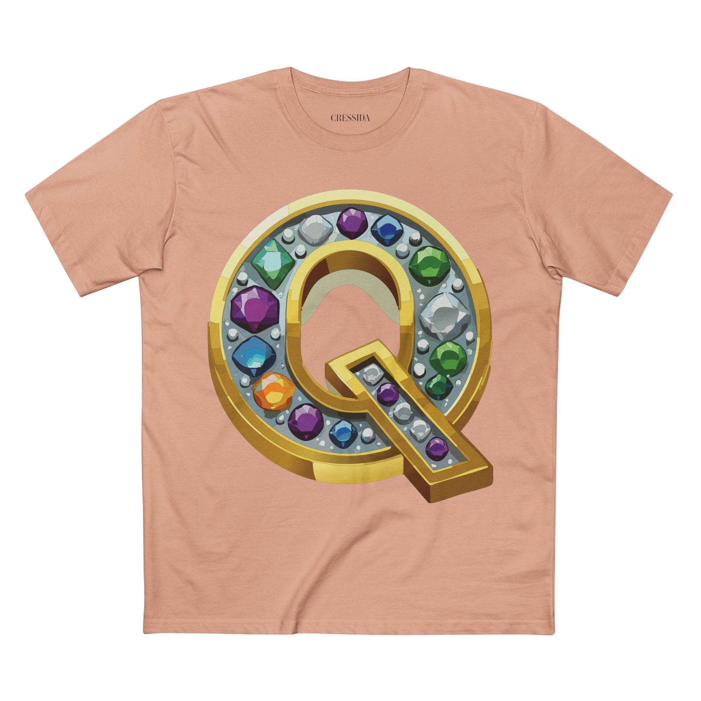 Letter Q Graphic Design Tee Unisex 100 Cotton With Antique Gold Letters Artwork T-Shirt