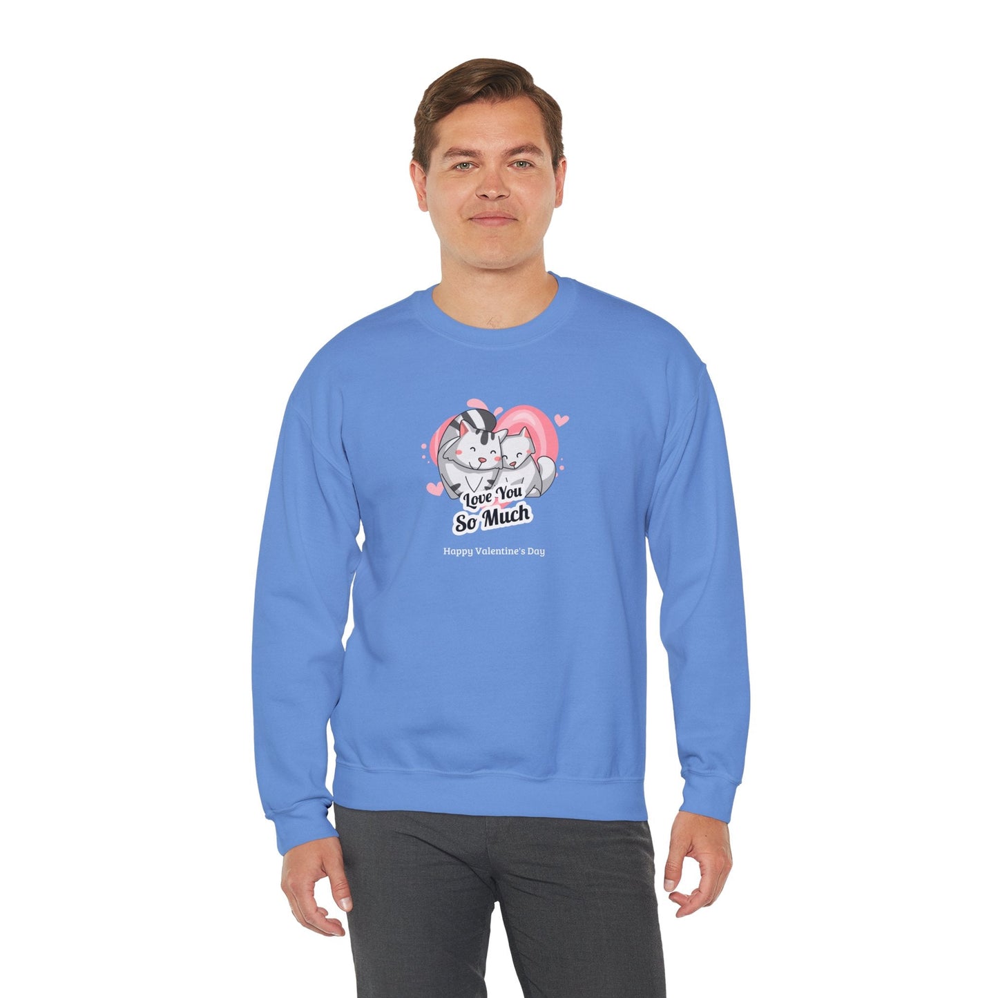 Cat Heart Sweatshirt Valentines Day Unisex 50 50 Cotton Poly Crewneck Gildan 18000