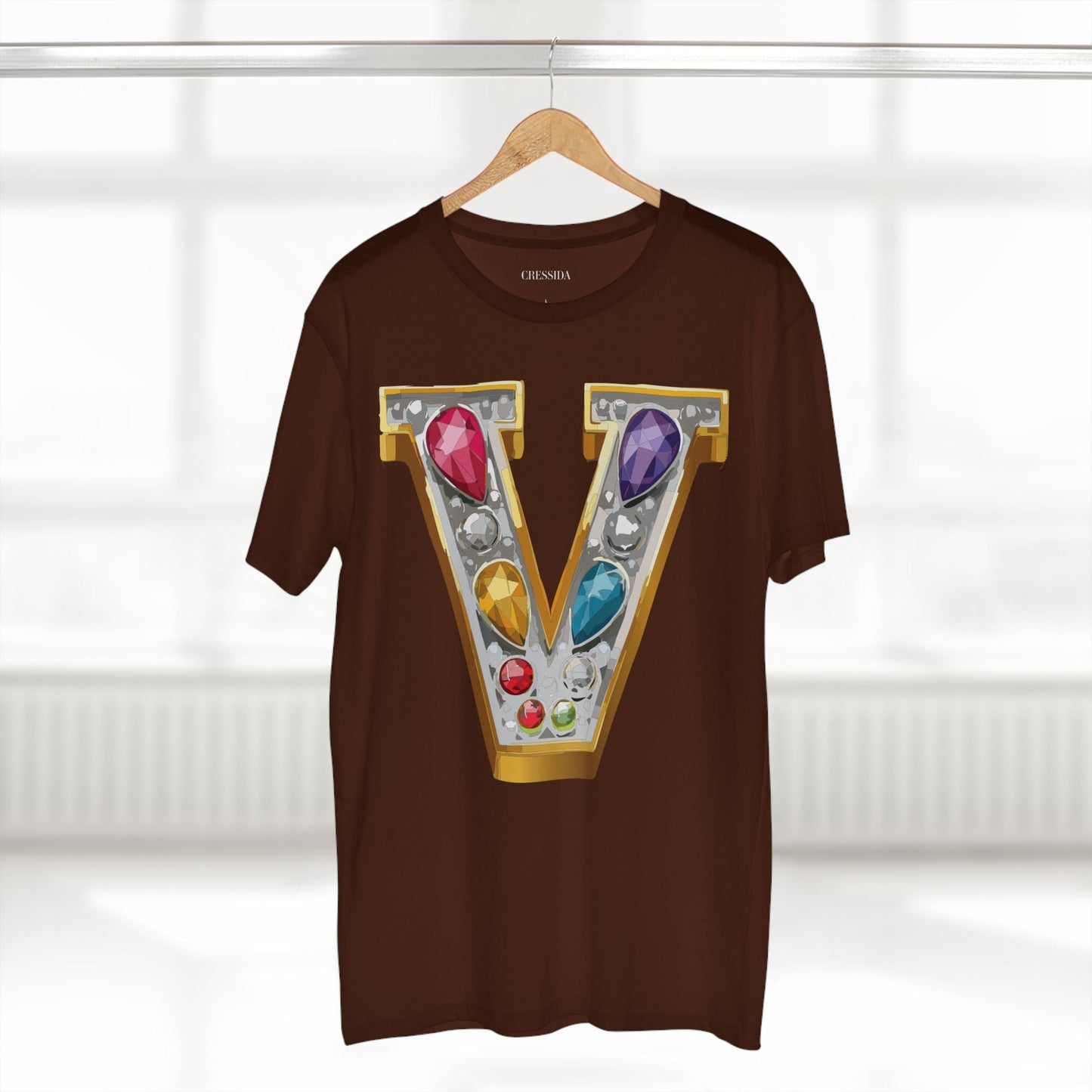 Letter V Graphic Design Tee Unisex 100 Cotton With Antique Gold Letters Artwork T-Shirt