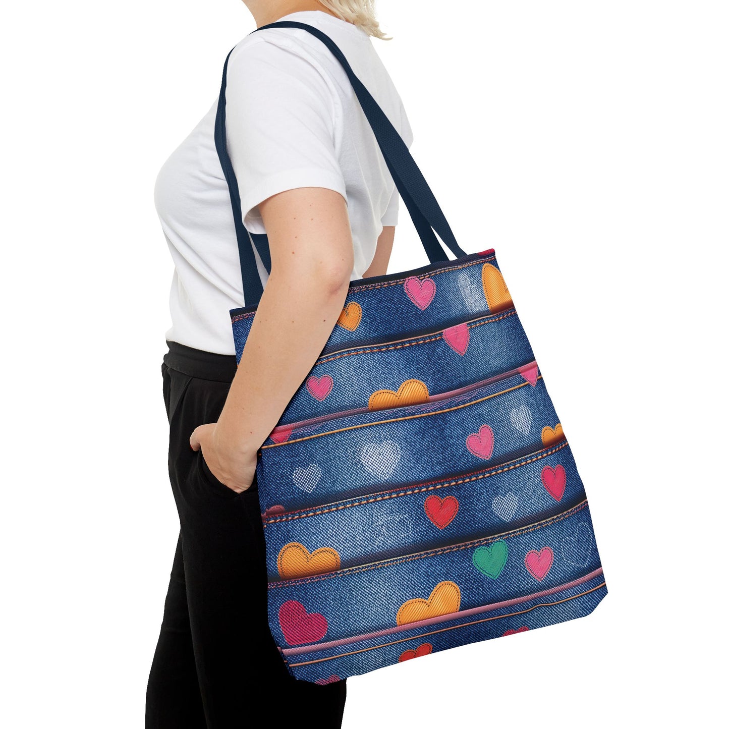 Love Day Graphic Design Denim Fabric Imitation Print Unisex Canvas Bag POLY 3 Sizes Tote Bag 201-28