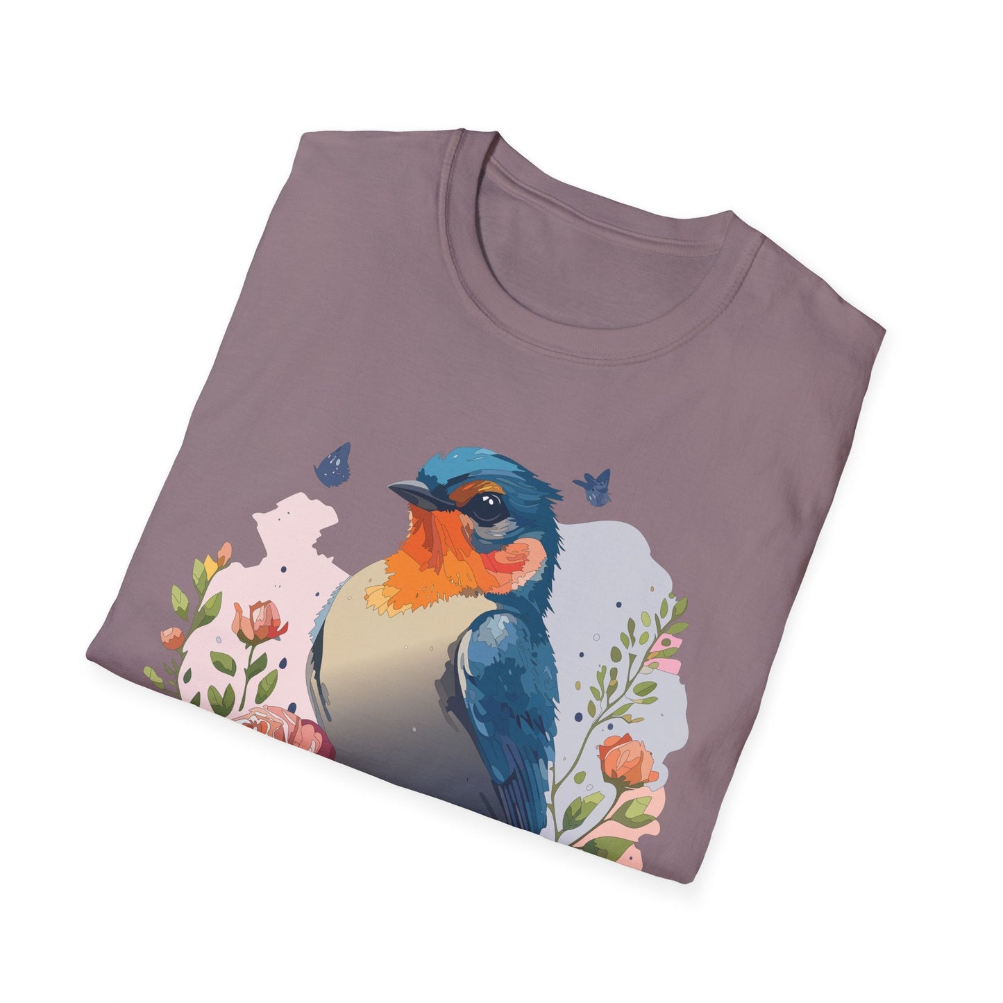 Bird T Shirt Floral Design Unisex Gildan Softstyle 64000 Ring Spun Cotton Tee Breathable Wear