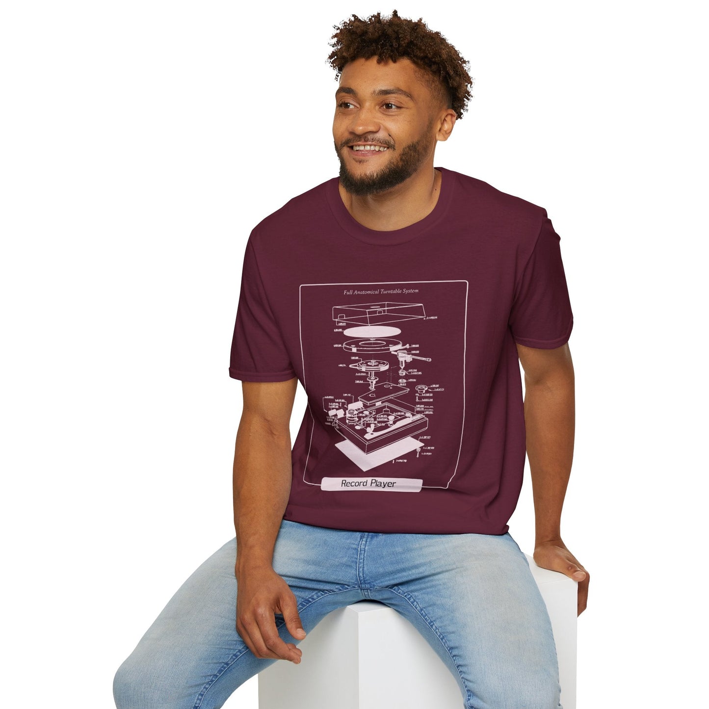 Record Player Blueprint T-Shirt Unisex Cotton Retro Vinyl Turntable Diagram Tee