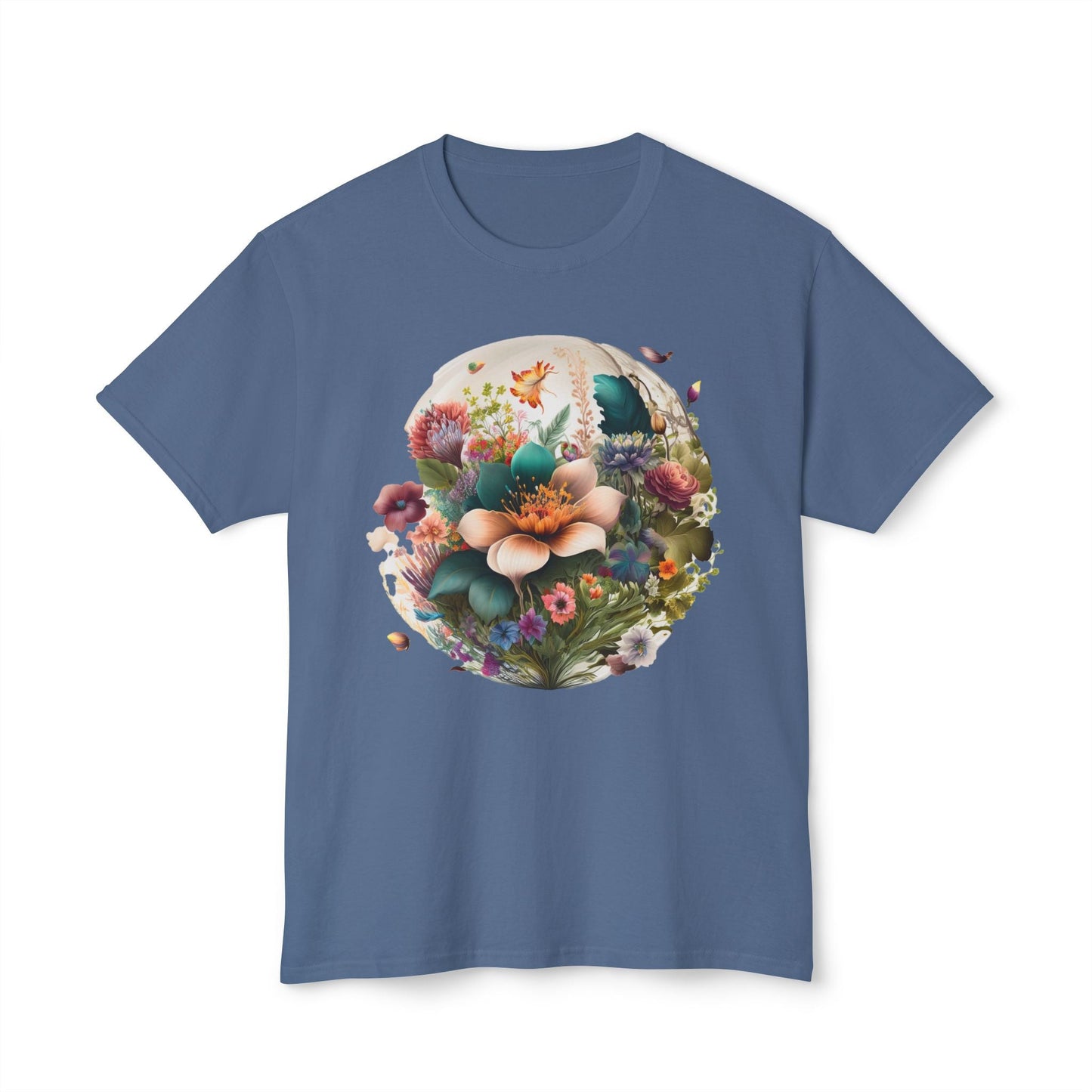 Unisex Floral Art Print T Shirt With Vintage Flowers Graphic Tee 100 Percent Cotton