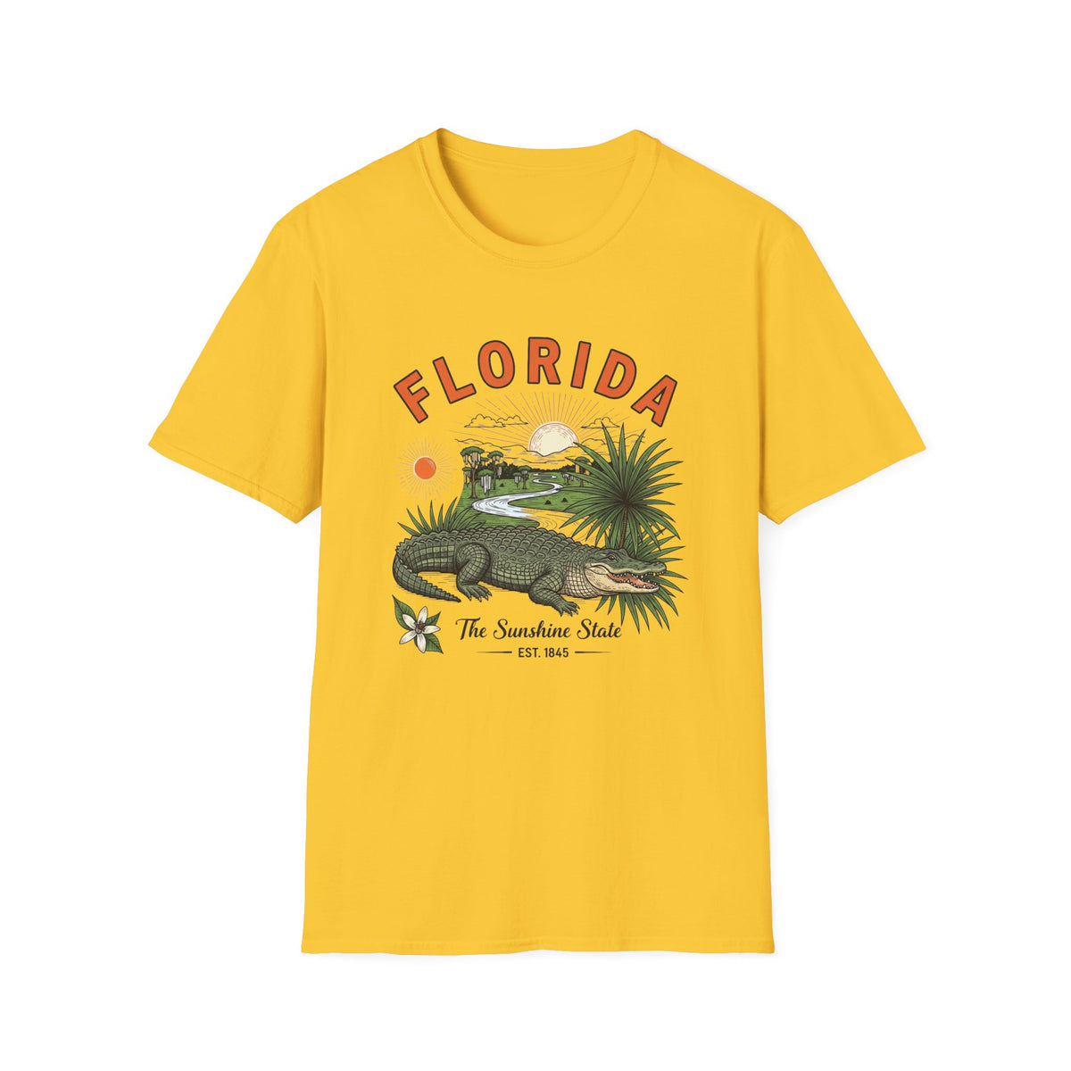 Florida Alligator Graphic T-Shirt — The Sunshine State Vintage Design Travel Tourist Graphic Design Unisex 100 Cotton Gildan T-Shirt