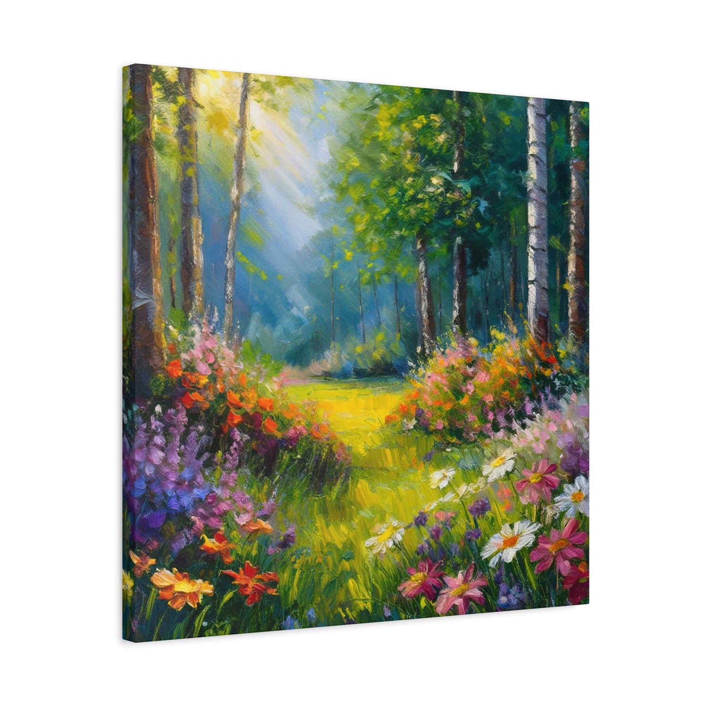 Summer Forest Print Canvas, Oil Paint Print 20x20, 24x24, 30x30, 32x32, 36x36 Art Design Print Pine-Wood Inner Frame MC-90