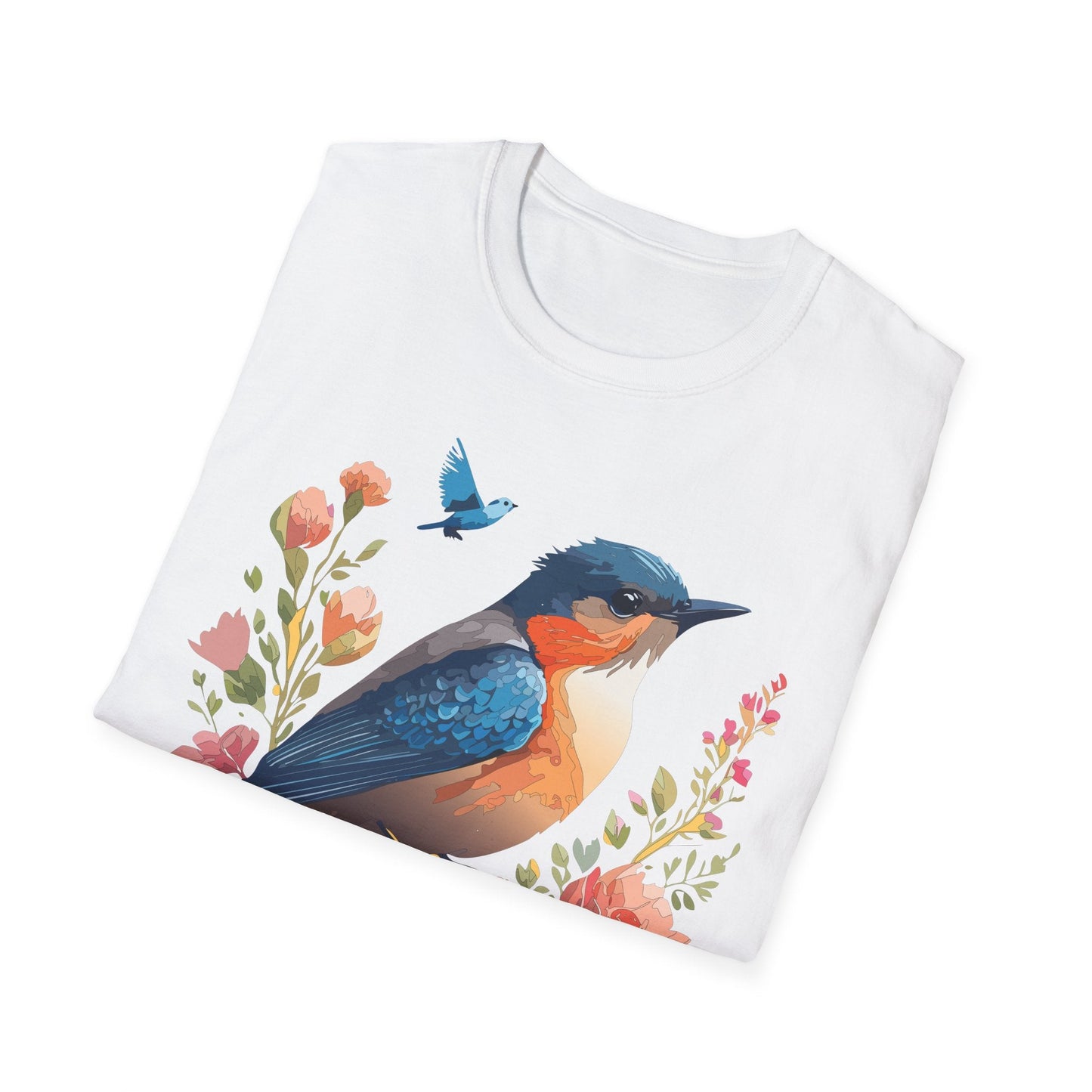 Unisex Floral Bird T Shirt Softstyle 64000 Gildan Ring Spun Cotton Tee Relaxed Fit