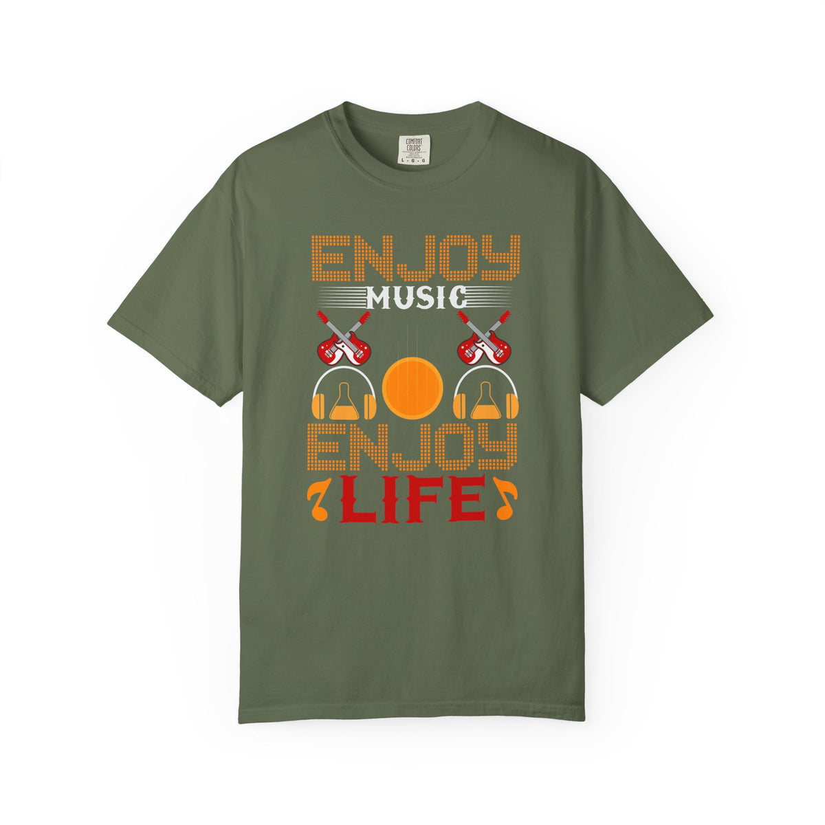 Enjoy Music Enjoy Life T-Shirt Retro Headphones Drum Guitar Unisex Cotton Tee 049