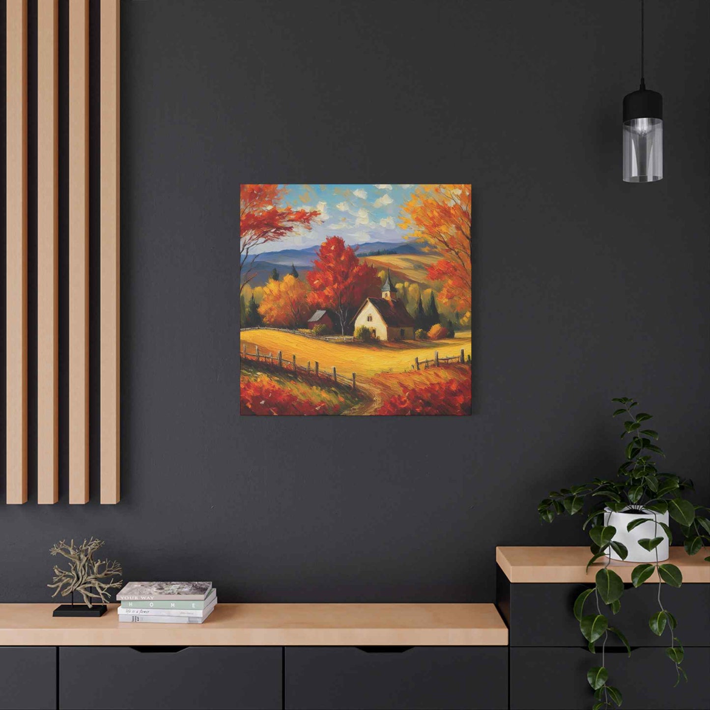 Countryside Fall Print Canvas, Oil Paint Print 20x20, 24x24, 30x30, 32x32, 36x36 Art Design Pine-Wood Inner Frame MC-106