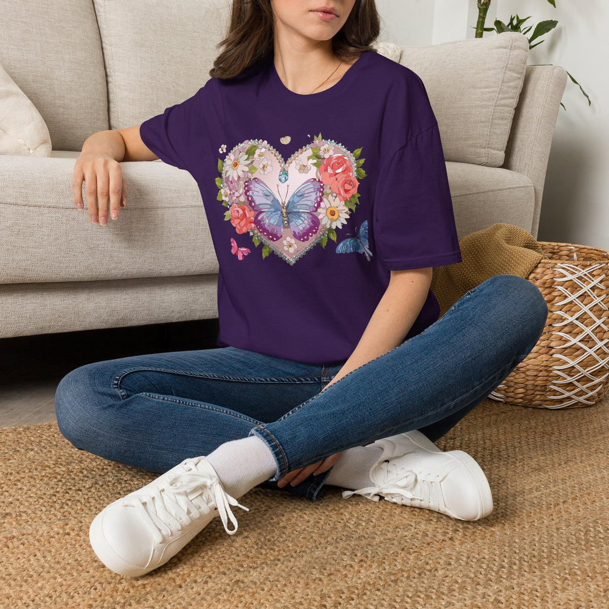 Floral Butterfly Heart Graphic Tee Unisex 100 Cotton Gildan T-Shirt