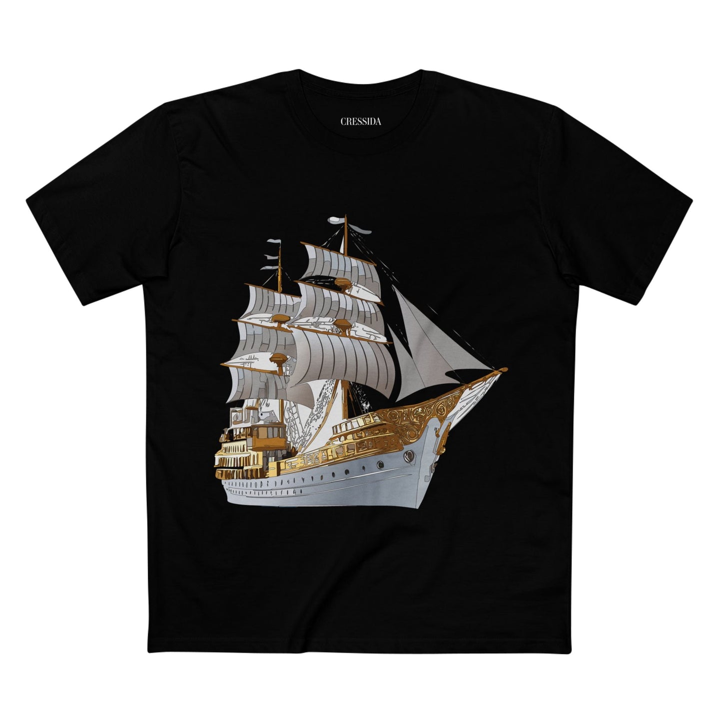 Ship Graphic Unisex 100 Cotton T-Shirt with Gold Frigate Art Design 5