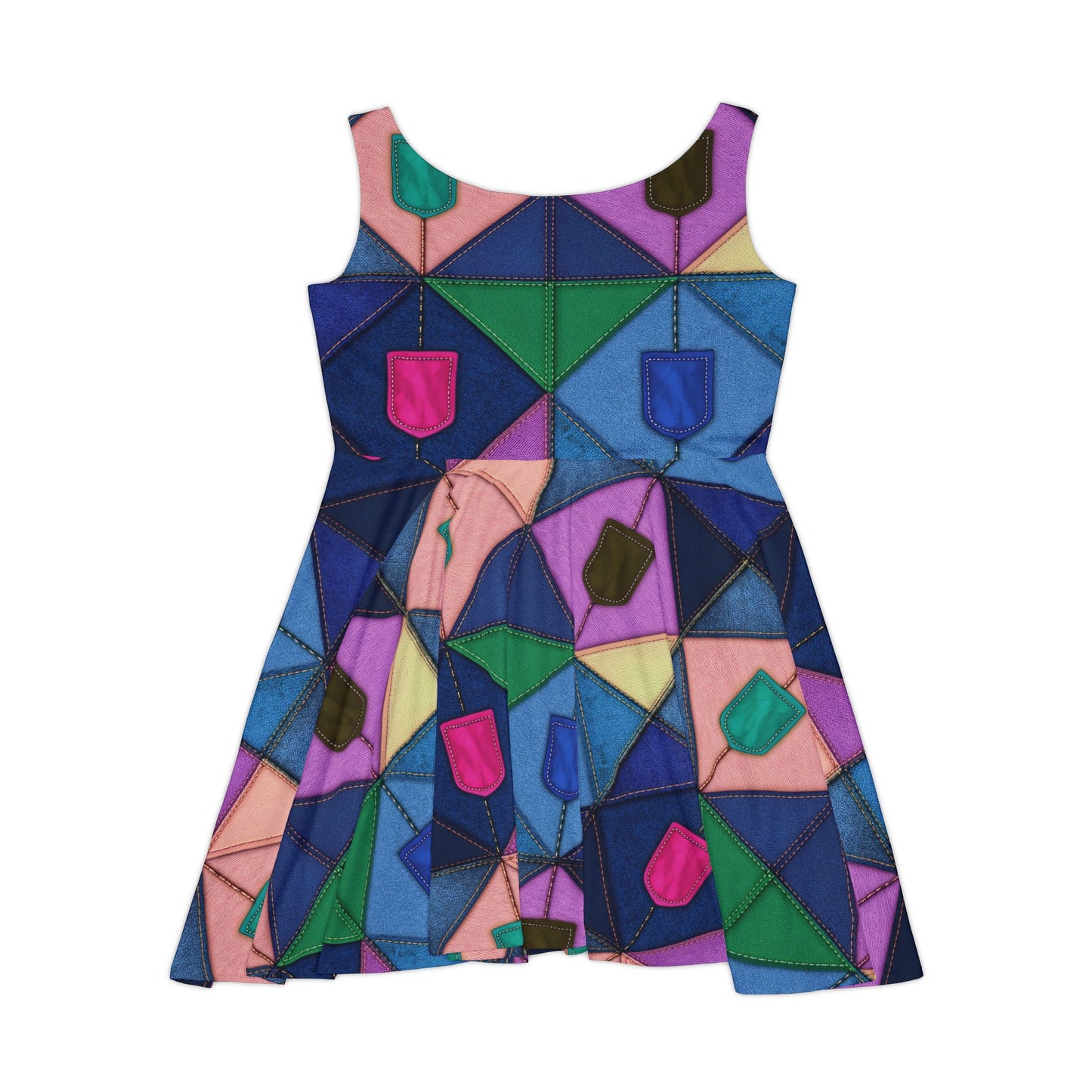 Women Denim Print Skater Dress, Denim Print Poly-Span Dress - 5