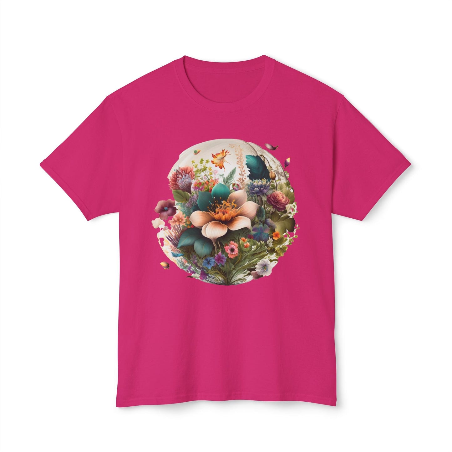 Unisex Floral Art Print T Shirt With Vintage Flowers Graphic Tee 100 Percent Cotton