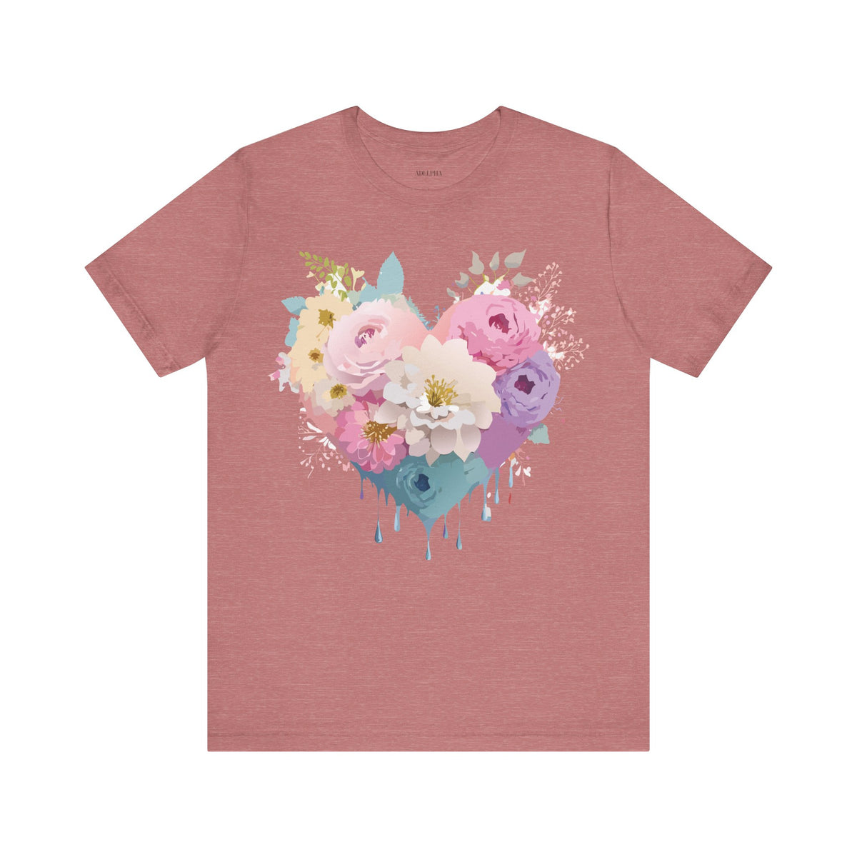 Valentine's Day Graphic Unisex Cotton Bella+Canvas Tee with Floral Art Design d134