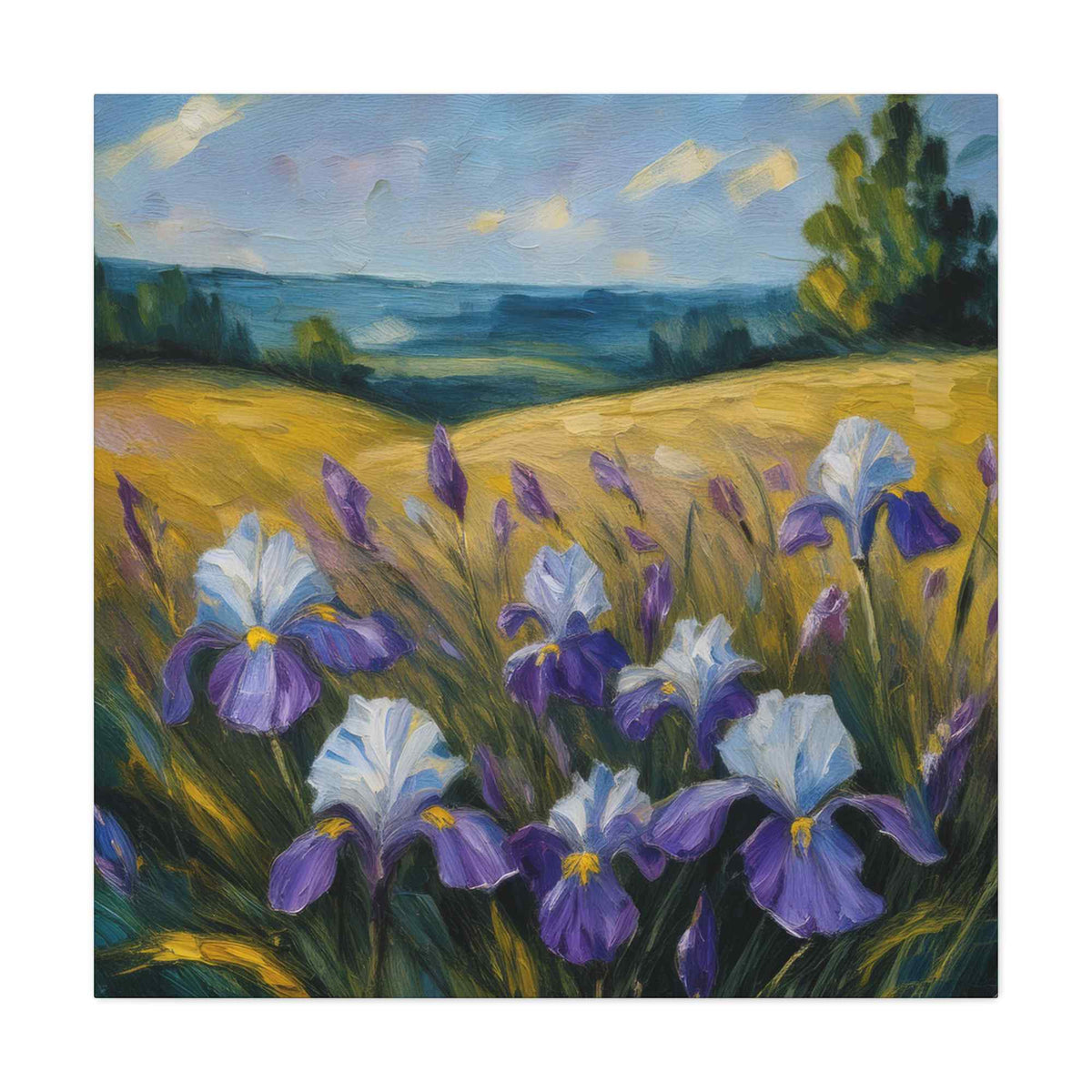 Irises Floral Print Canvas, Floral Oil Paint Print 20x20, 24x24, 30x30, 32x32, 36x36 Art Design Pine-Wood Inner Frame MC-181