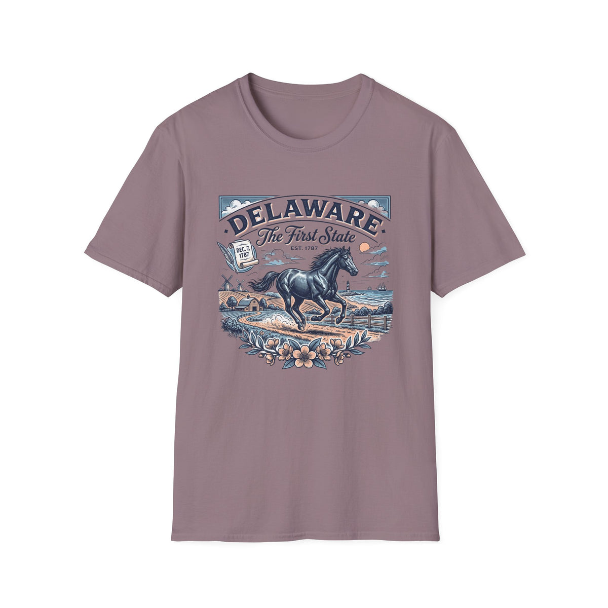 Delaware The First State Horse Travel Tourist Graphic Tee Unisex 100 Cotton Gildan T-Shirt