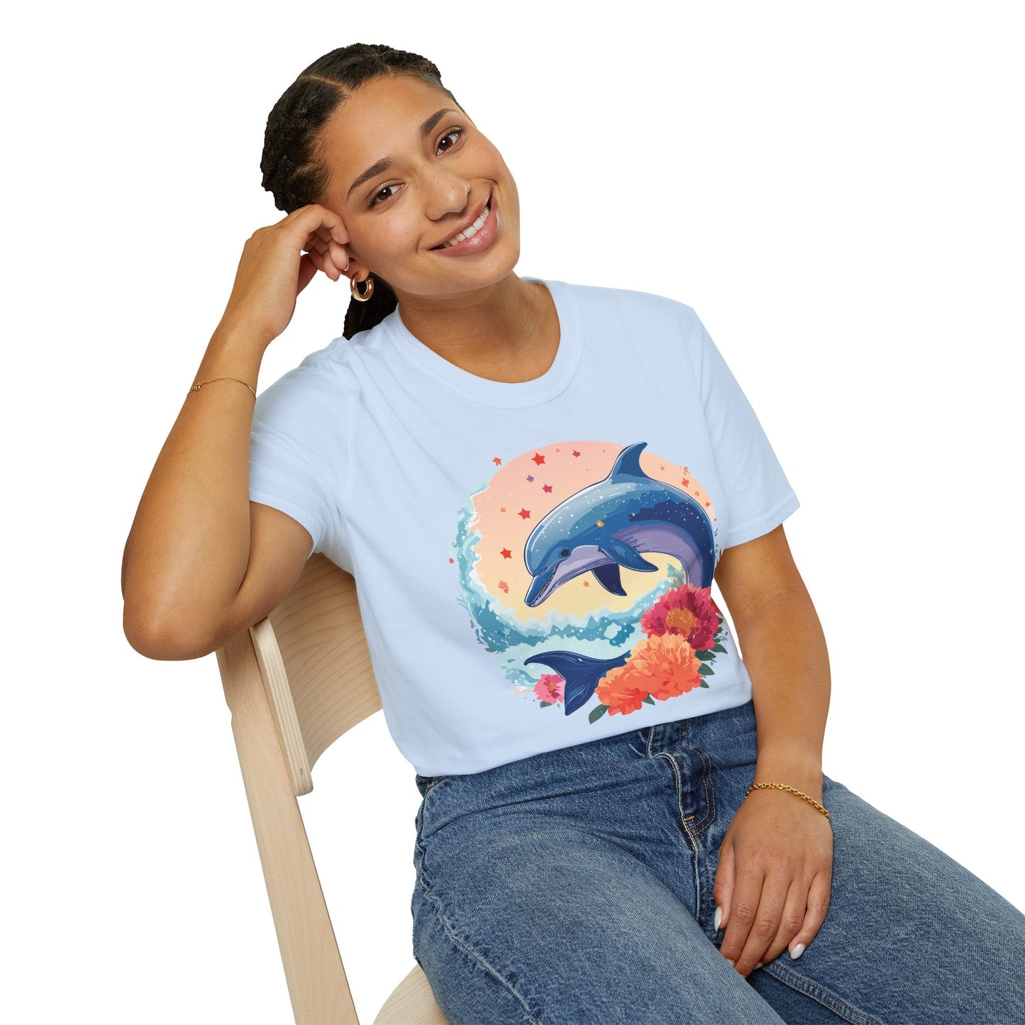 Dolphin Shirts Unisex Tee 100 Percent Ring Spun Cotton Gildan Softstyle 64000 For Everyday Comfort