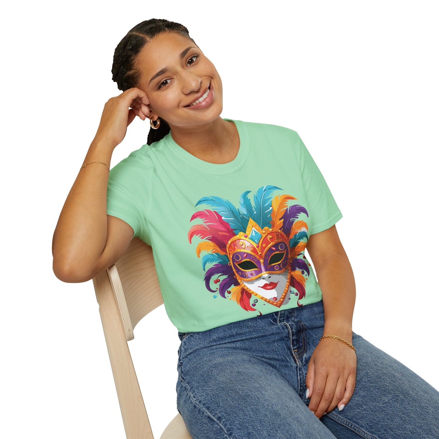Unisex Gildan Softstyle Mask Tee Shirt With Art Design Casual Everyday Wear Masquerade Tee