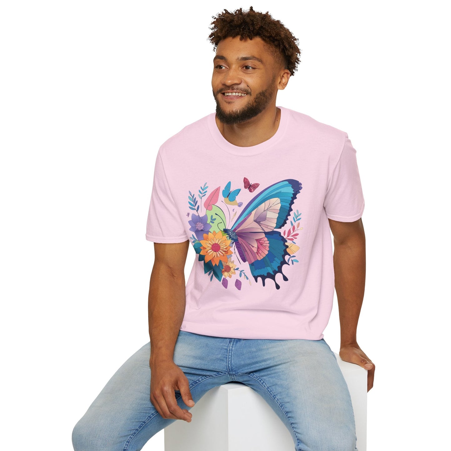 Gildan Butterfly T Shirt Unisex Softstyle 64000 Monarch Print Lightweight Breathable Cotton Tee