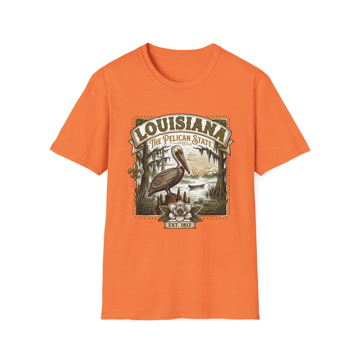 Louisiana Pelican State T-Shirt – Vintage Travel Tourist Graphic Design Unisex 100 Cotton Gildan T-Shirt
