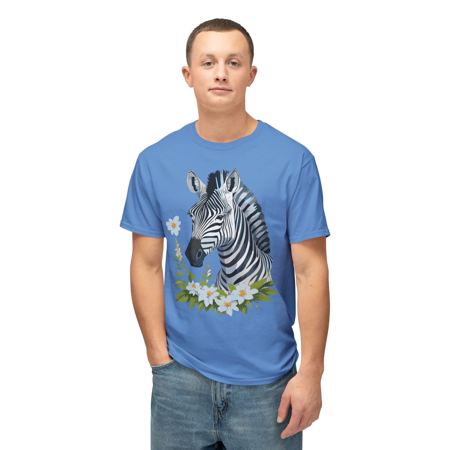 Unisex Zebra Art Print T Shirt 100% Cotton Vintage Floral Tee Made in USA Premium Graphic Tee