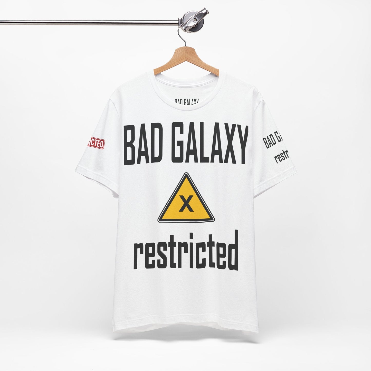 Tee Shirt With Red Stamp From Bad Galaxy Eco Friendly 100 Percent Cotton Printed In USA