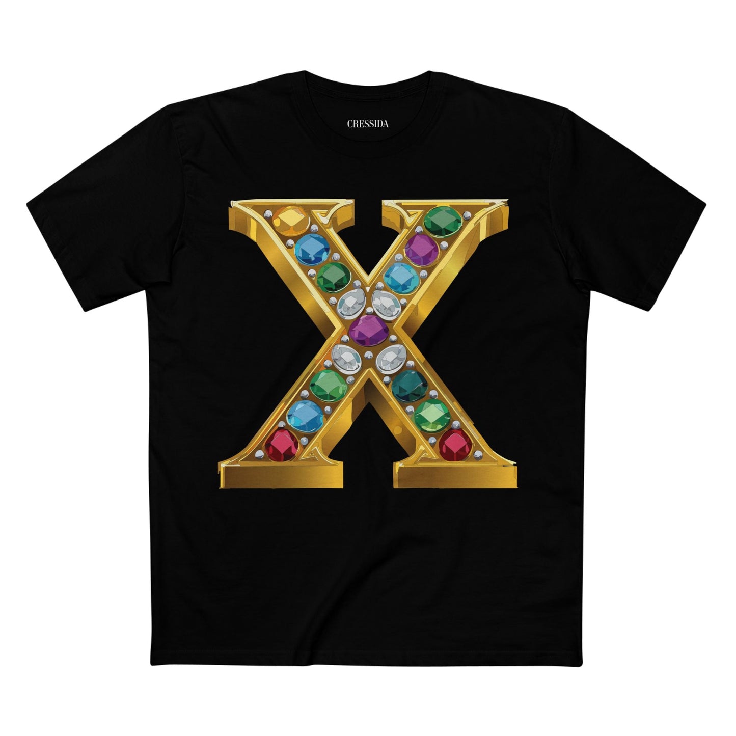 Letter X Graphic Design Tee Unisex 100 Cotton With Antique Gold Letters Artwork T-Shirt