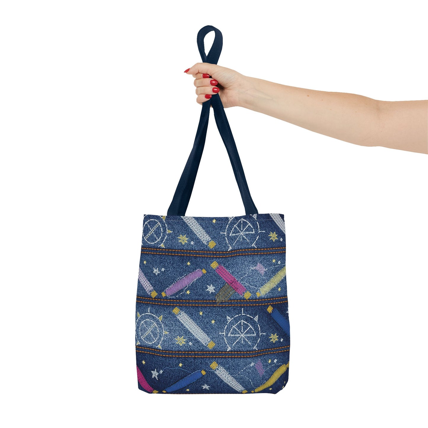 Denim Fabric Imitation Print Unisex Canvas Bag Poly Spun 3 Sizes Tote Bag 183-9