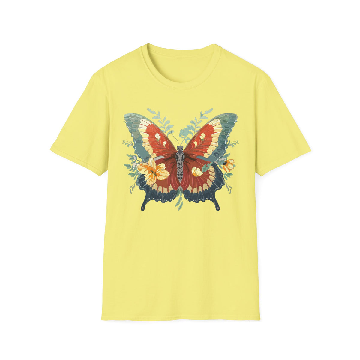 Red and Green Butterfly T-Shirt | Floral Wings Graphic Tee Unisex 100 Cotton Gildan T-Shirt