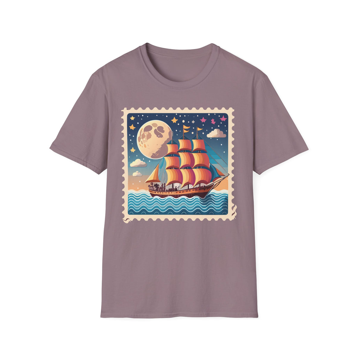 Vintage Sailboat Moon Illustration T-Shirt | Nautical Night Sky