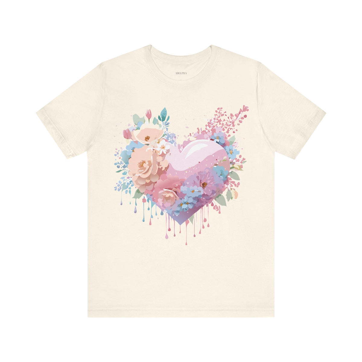 Valentine's Day Graphic Unisex Cotton Bella+Canvas Tee with Floral Art Design d138