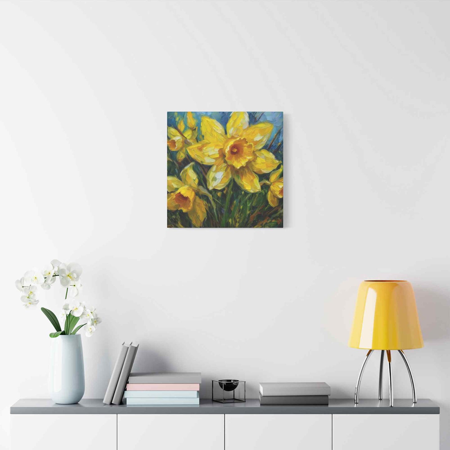 Narcissus Print Canvas, Floral Oil Paint Print 20x20, 24x24, 30x30, 32x32, 36x36 Art Design Pine-Wood Inner Frame MC-178