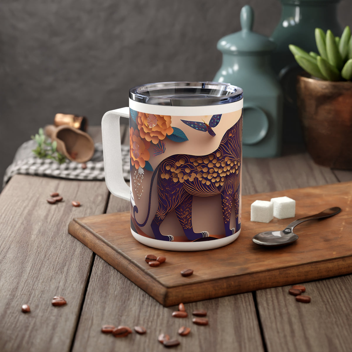 37 Art Design Insulated Coffee Mug Clear Lid 10oz Insulated Coffee Mug 10oz