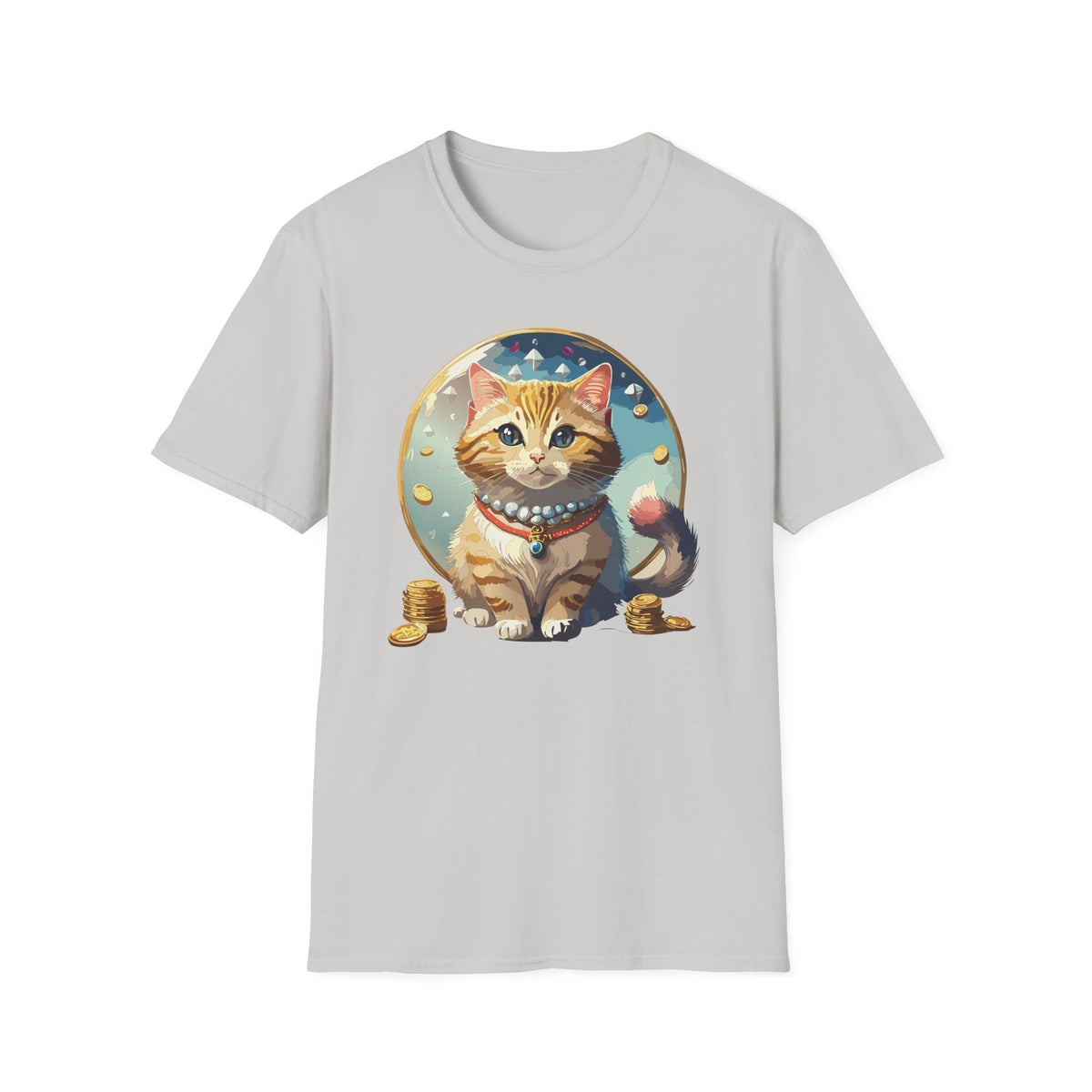 Lucky Cat Illustration T-Shirt | Cute Ginger Kitten, Whimsical Charm