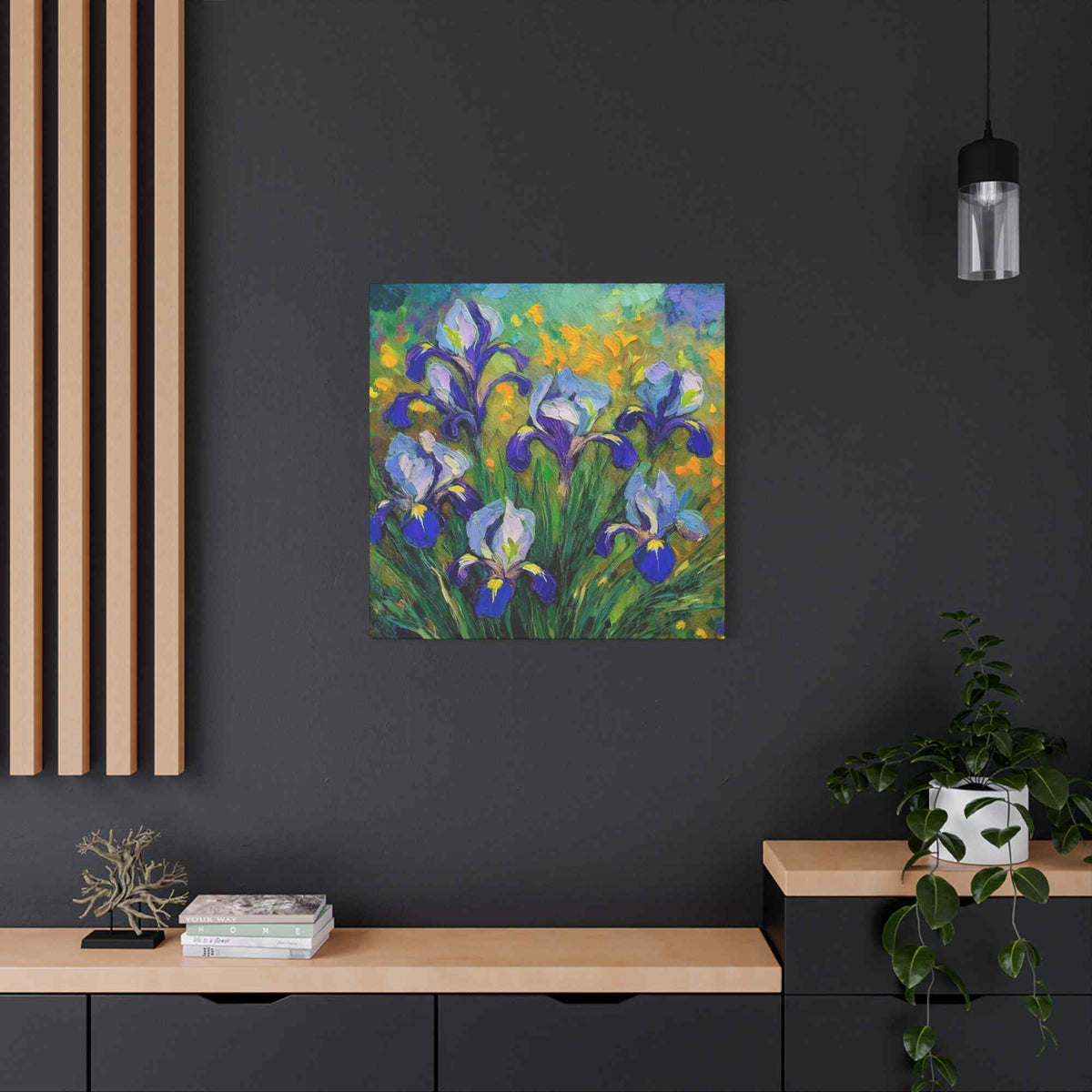 Irises Floral Print Canvas, Floral Oil Paint Print 20x20, 24x24, 30x30, 32x32, 36x36 Art Design Pine-Wood Inner Frame MC-186