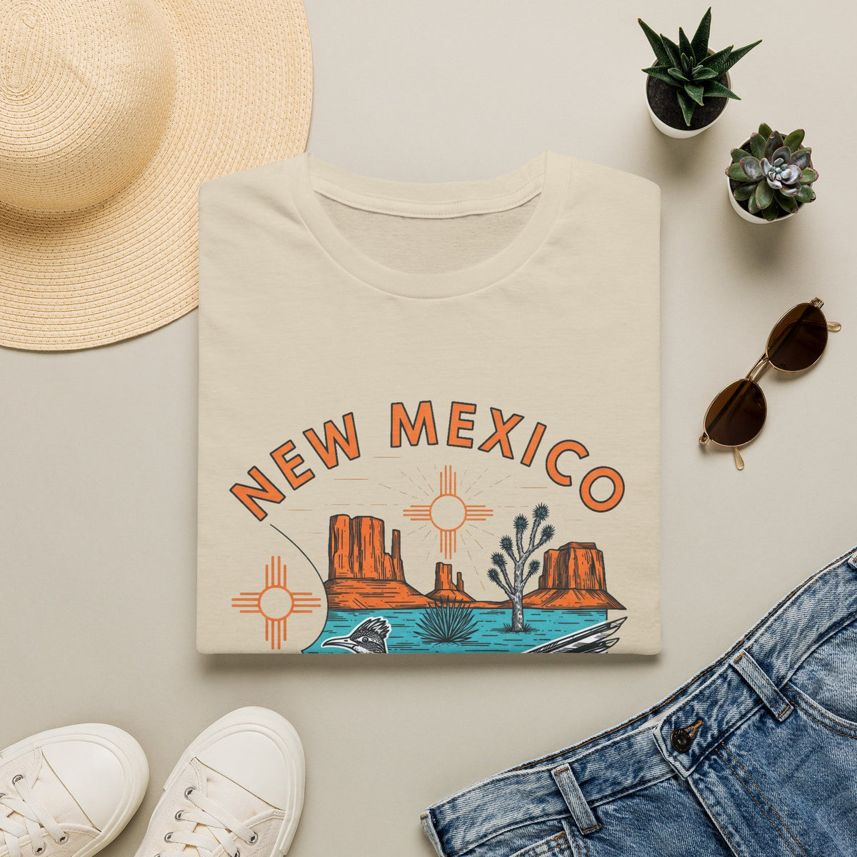 New Mexico Desertscape T-Shirt — The Land of Enchantment Travel Tourist Graphic Design Unisex 100 Cotton Gildan T-Shirt