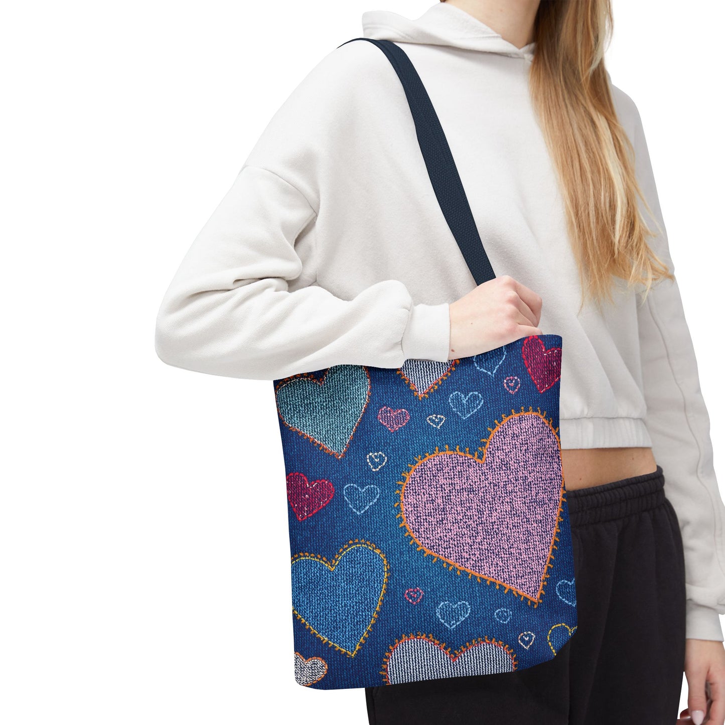 Love Day Graphic Design Denim Fabric Imitation Print Unisex Canvas Bag POLY 3 Sizes Tote Bag 201-27