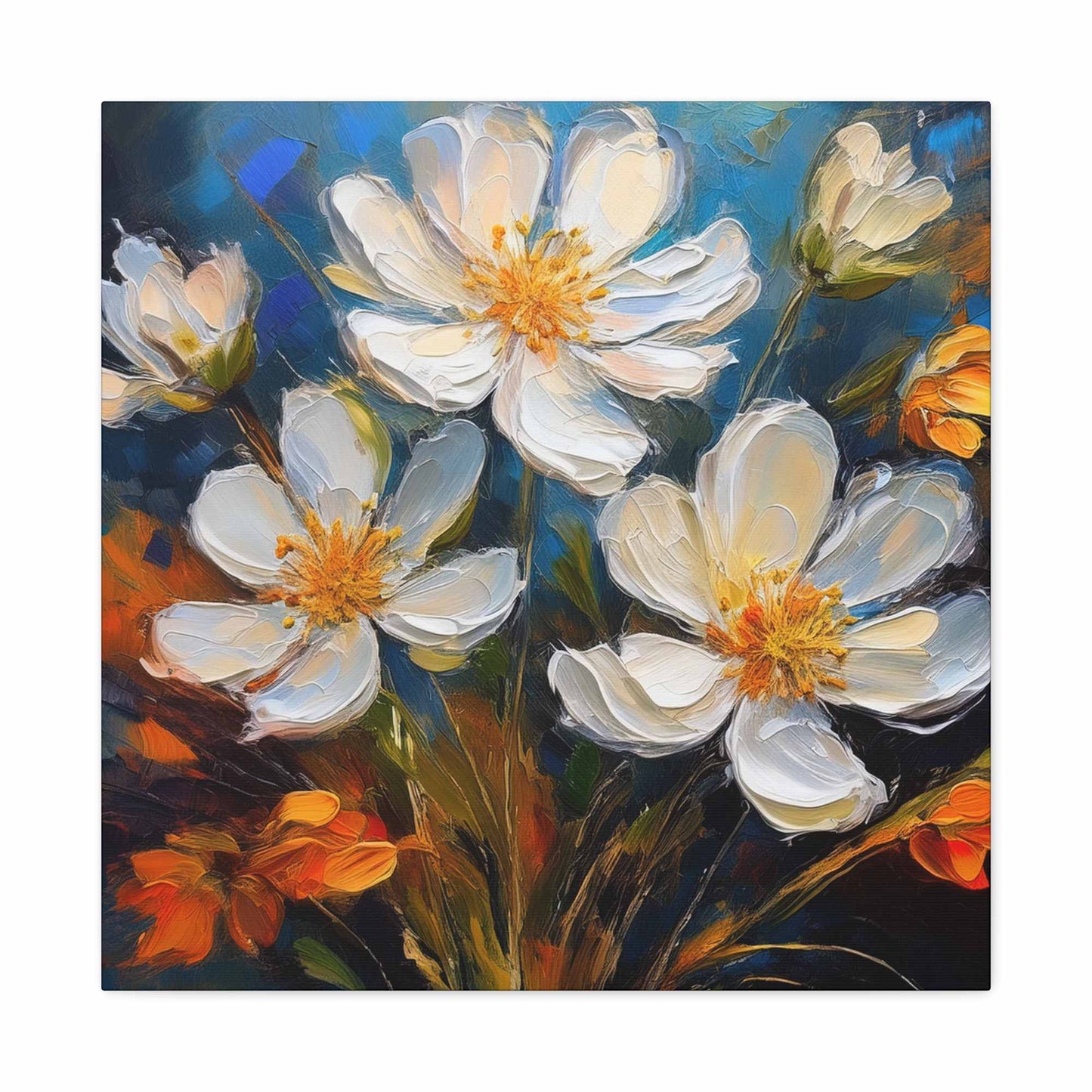 White Flowers Print Canvas, White Flowera Oil Paint Print 20x20, 24x24, 30x30, 32x32, 36x36, Art Design Print Non-Frame MC-6
