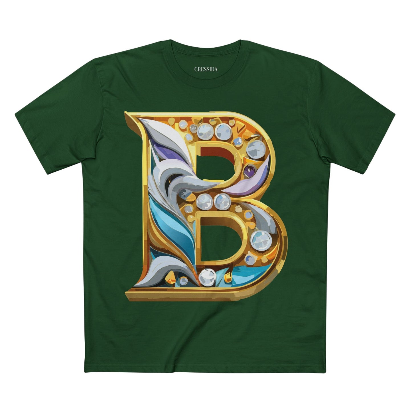 Letter B Graphic Design Tee Unisex 100 Cotton With Antique Gold Letters Artwork T-Shirt