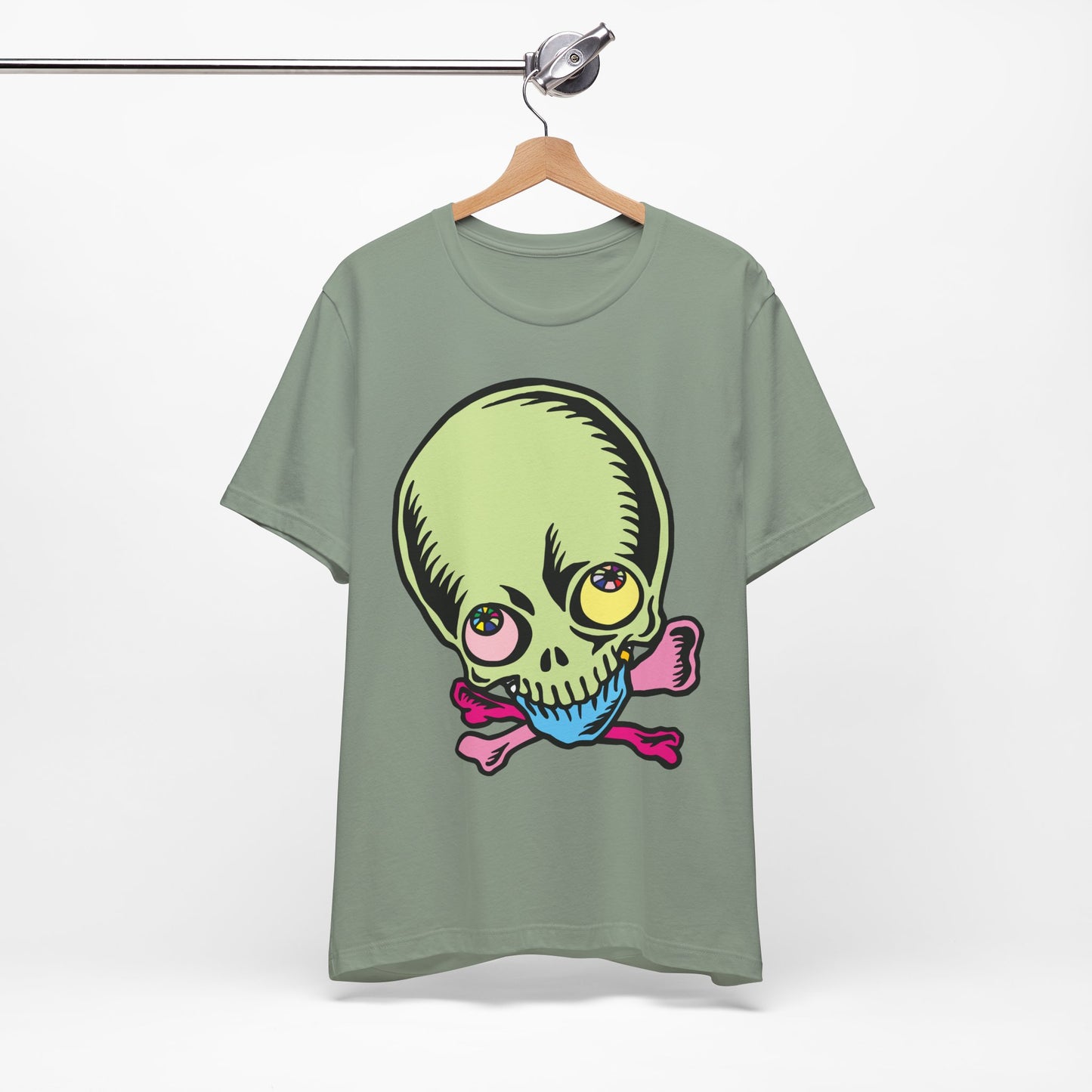 Lt Green Skull Graphic Design Tee, Skull Shirt, Vintage Tees, Art Design T-Shirt, Vintage Graphic Tee, Art Shirts with Skulls