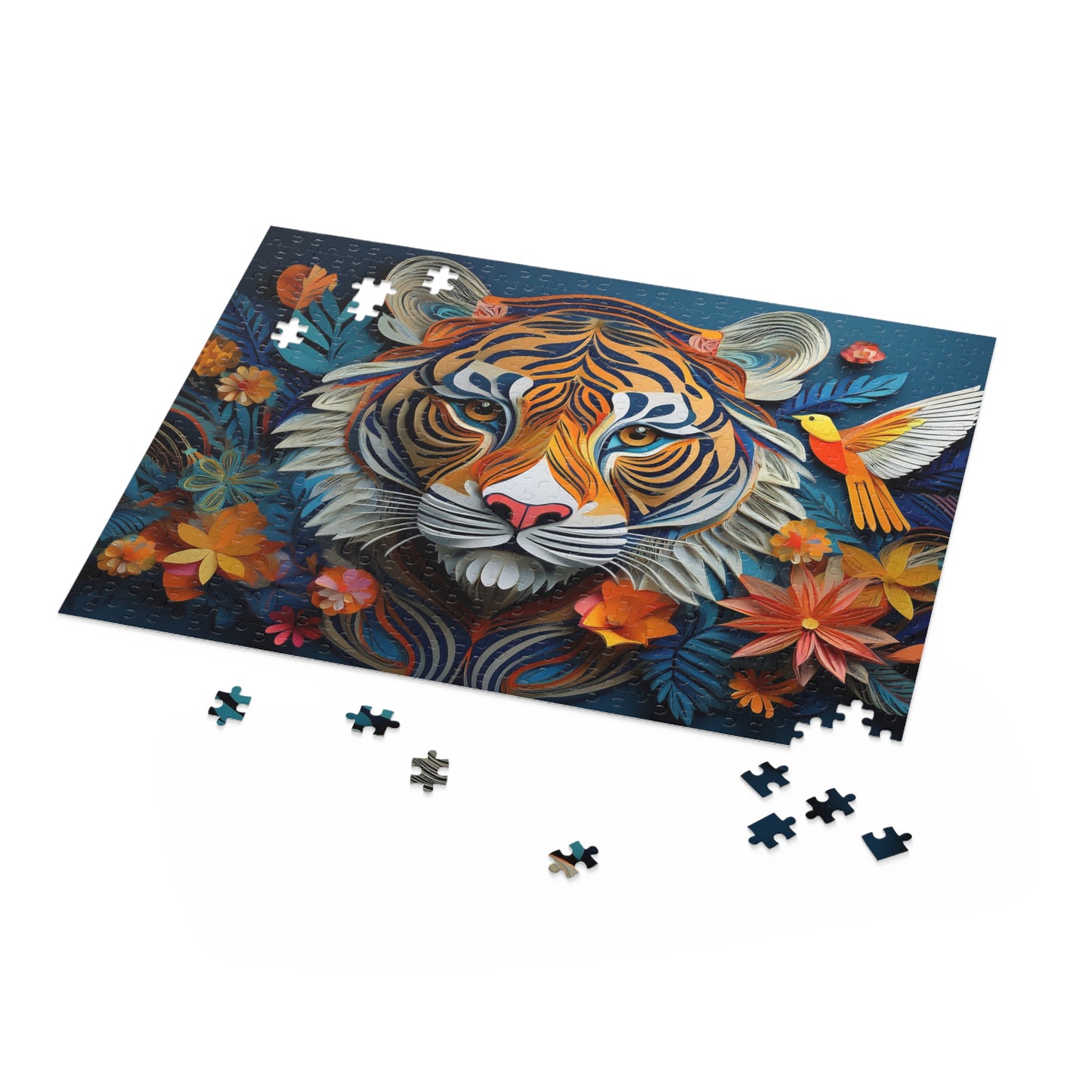 3D Tiger Face Puzzle 500-Piece | Floral Tiger Puzzle 500-Piece Ages 9+