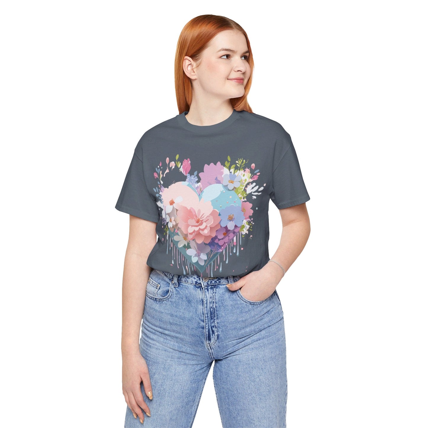 Valentine Day Graphic Unisex 100 Cotton Vintage Artwork with Love and Flower Design Tee 32