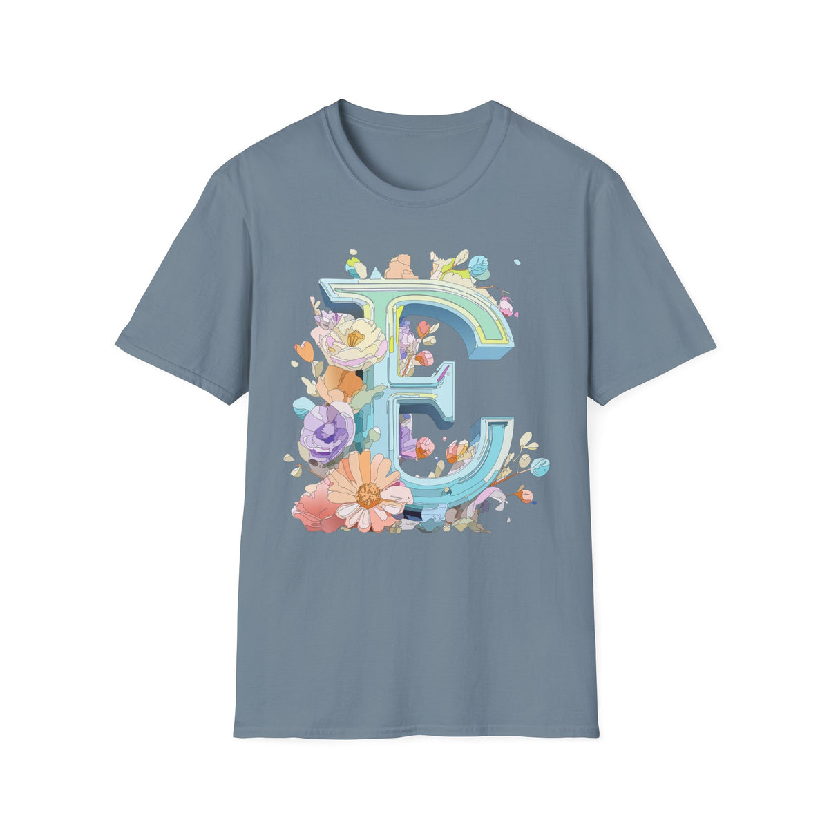 Floral Letter E T-Shirt | Botanical Monogram Tee