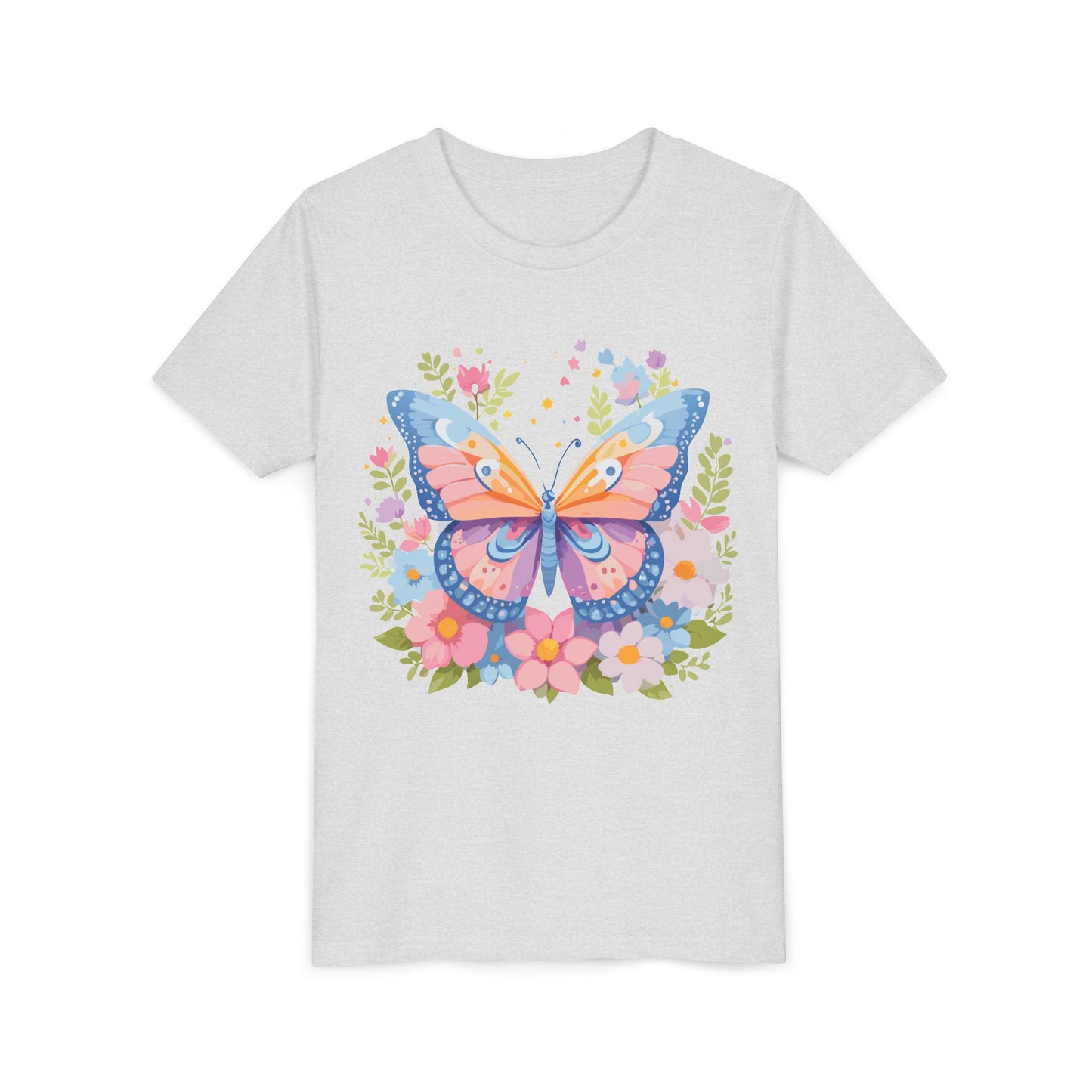 Butterfly Blossom Youth Tee - Colorful Short Sleeve T-Shirt for Spring Celebrations (9-14)