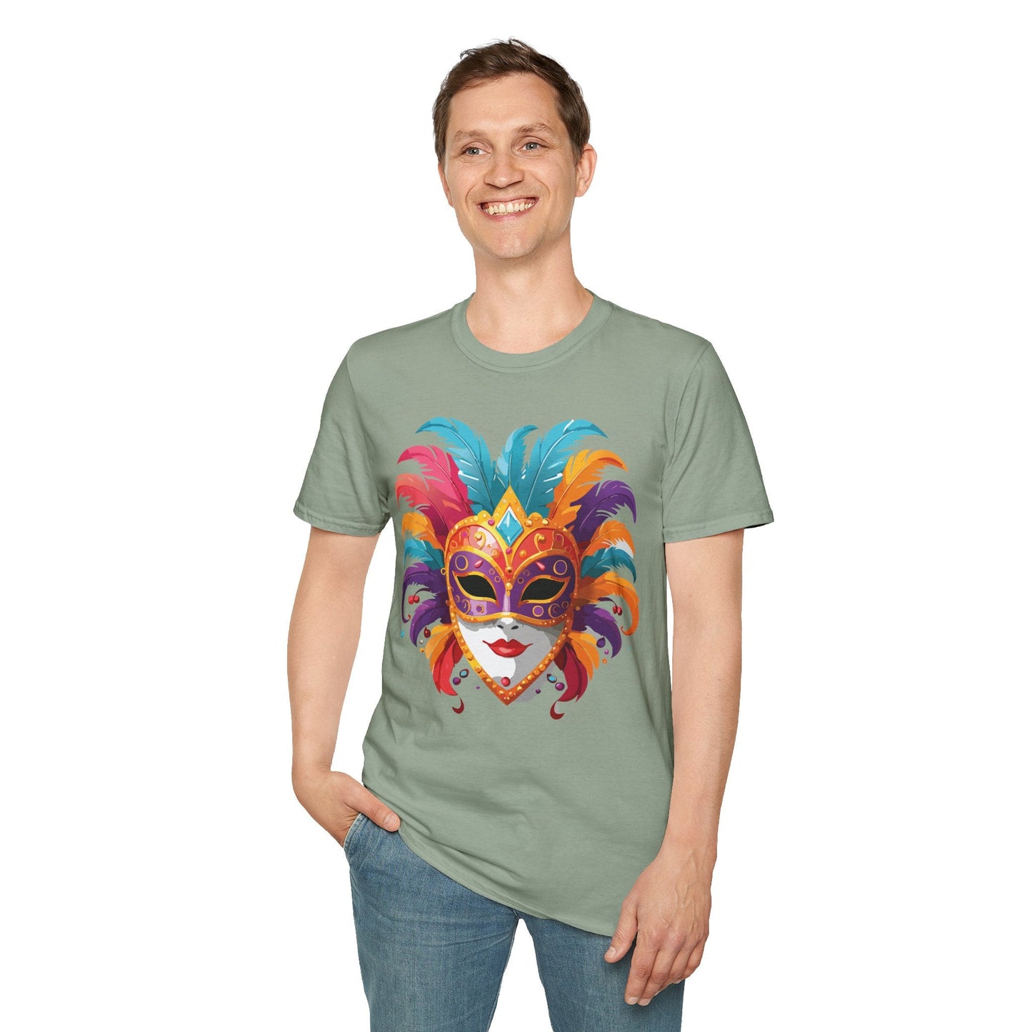 Unisex Gildan Softstyle Mask Tee Shirt With Art Design Casual Everyday Wear Masquerade Tee