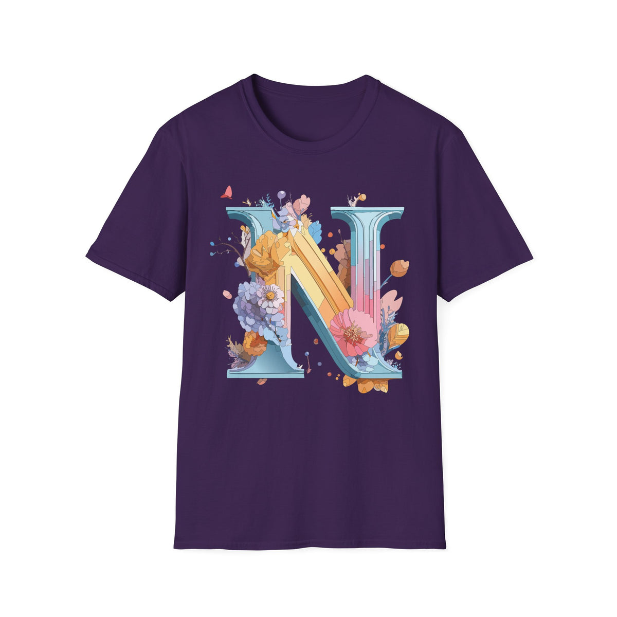 Floral Letter N T-Shirt | Monogram Initial N Tee