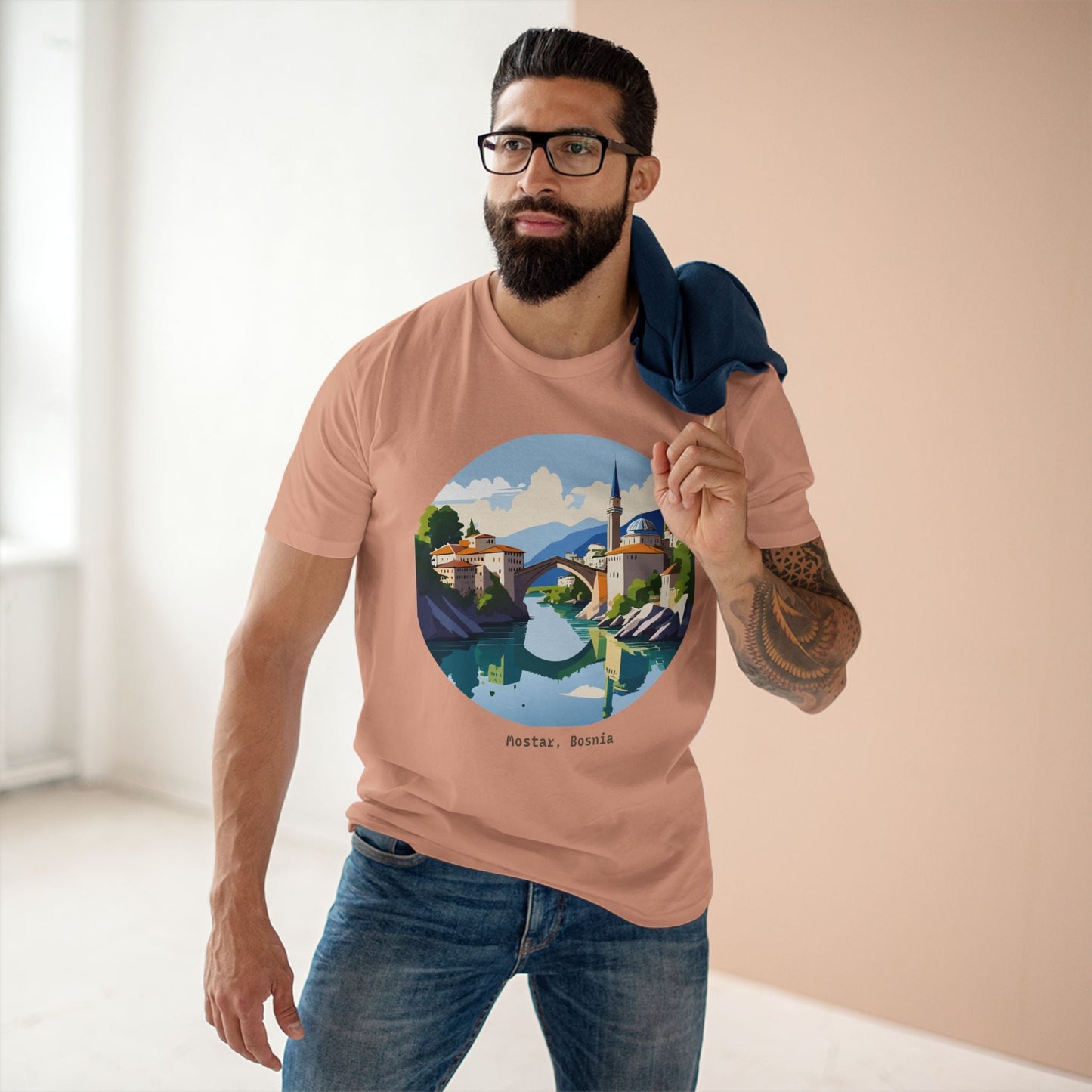 Unisex Premium Cotton Tee With Original Art Design Retro2Nova Travel And Bosnia Theme Shirt