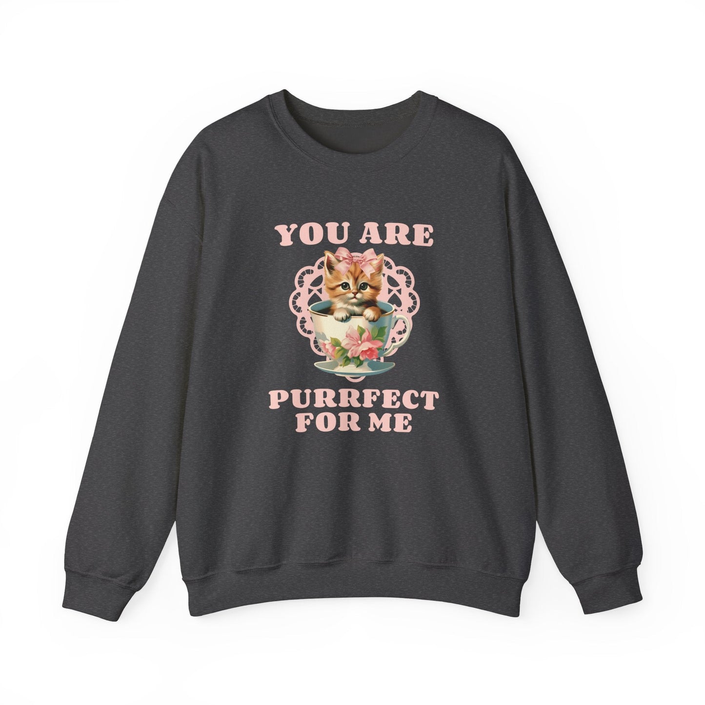 Cat Sweatshirt With Heart Print Valentines Day Unisex 50 50 Cotton Poly Crewneck